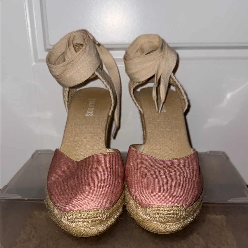 Soludos Pink and Tan Espadrille Wedges